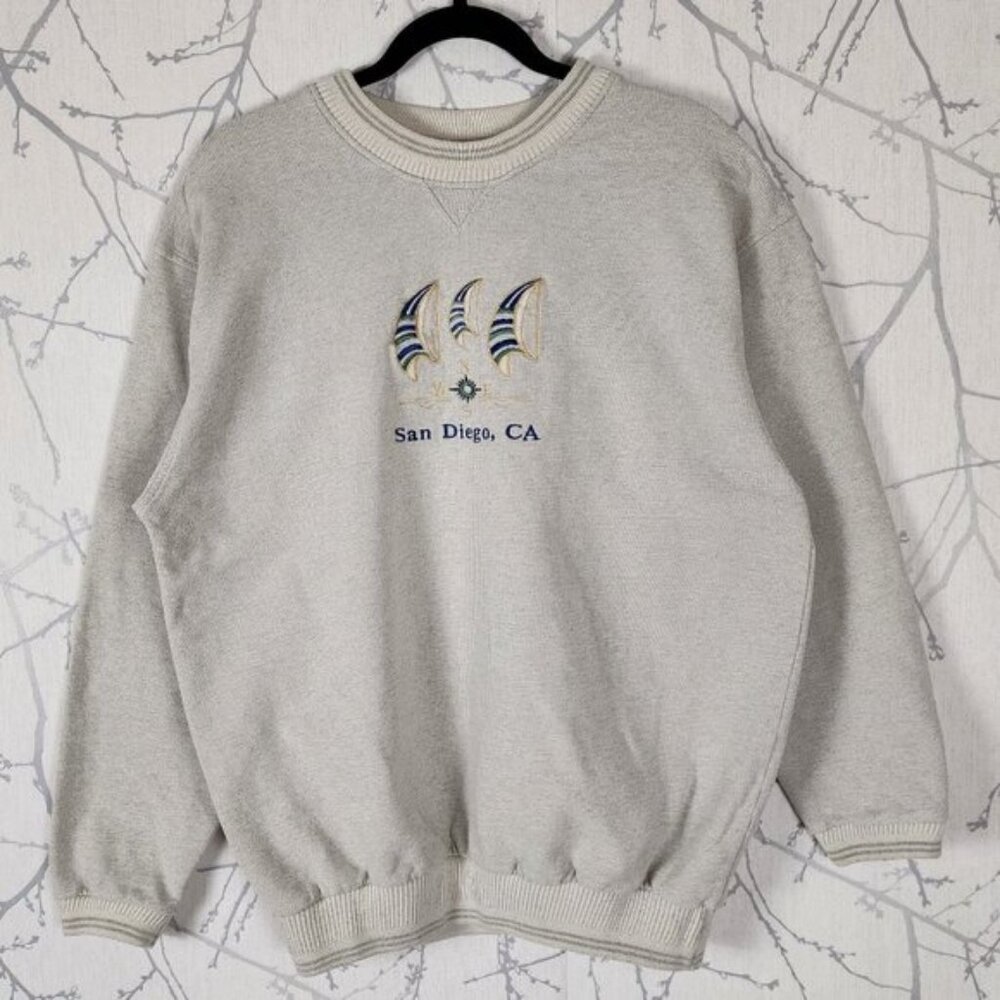 Diport USA Vtg Ivory San Diego CA Embroidered Crewneck Sweatshirt